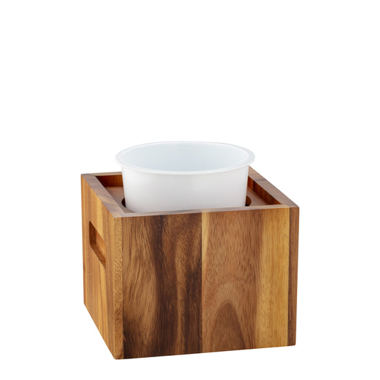 Acacia | Wood ice bucket with the liner propped up.