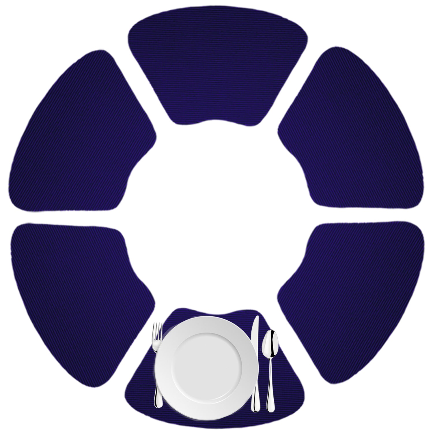 Navy | Bold set of 6 fishnet placemats arranged for a table.