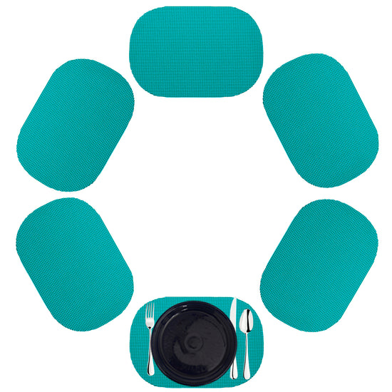 Teal | Bright colored teal fishnet oval shaped placemat set of 6.