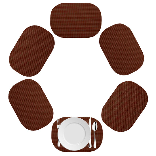 Chocolate | Oval fishnet placemat set of 6 in a rich brown color on a white background.