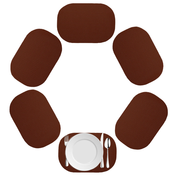 Chocolate | Oval fishnet placemat set of 6 in a rich brown color on a white background.