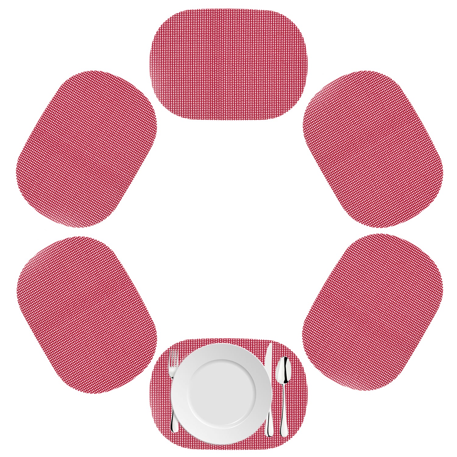 Flag Red | Oval fishnet placemat set of 6 in bright red.