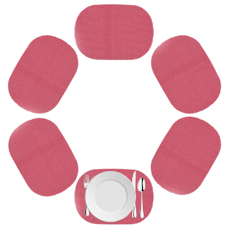 Flag Red | Oval fishnet placemat set of 6 in bright red.