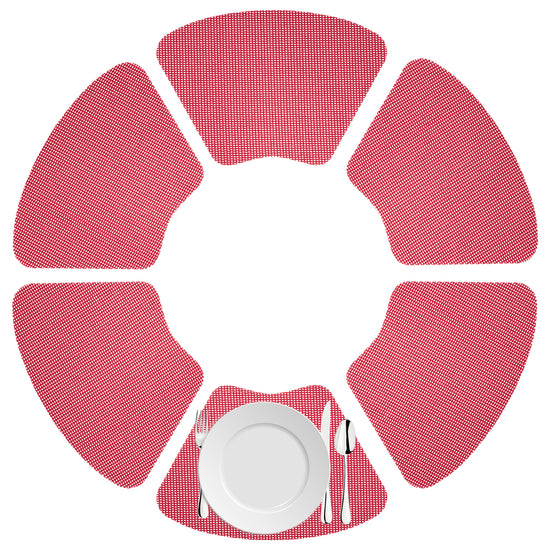 Red Flag | Bright colored fishnet set of 6 placemats in a wedge shape on a white background.
