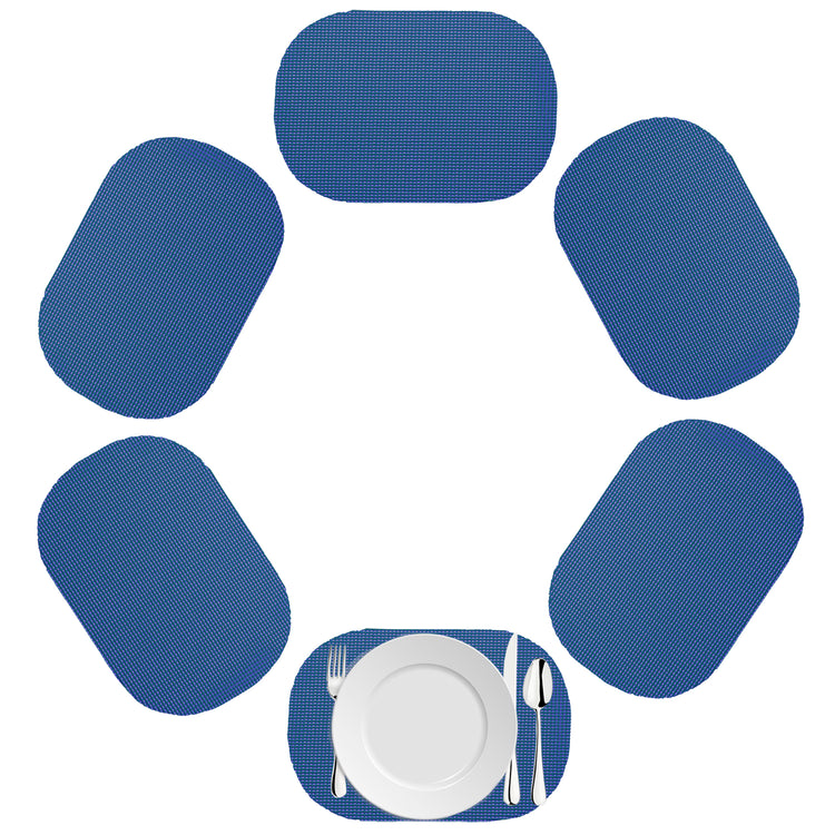 Blue | Oval fishnet placemat set of 6 in blue on a white background.