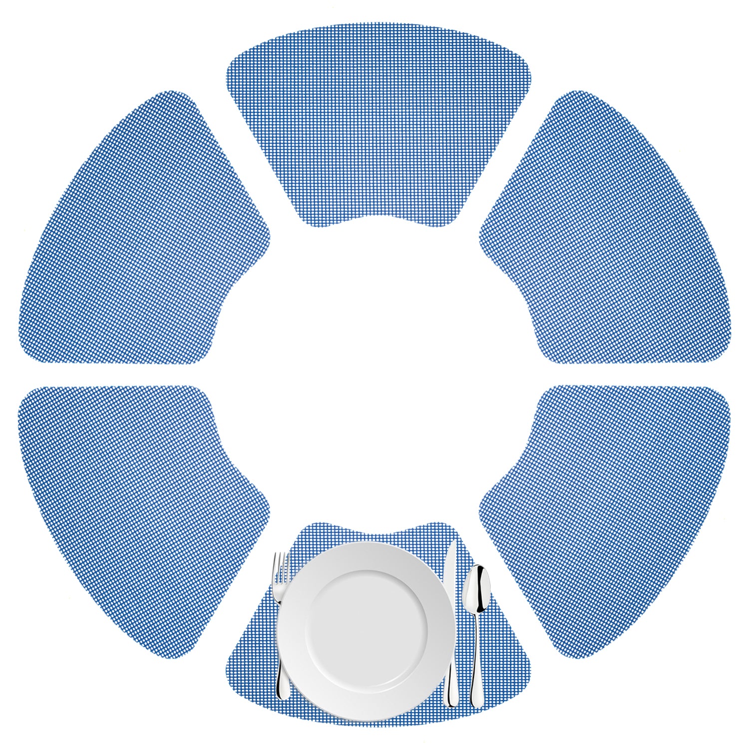 Blue | Fishnet placemats in a wedge cut laid flat.