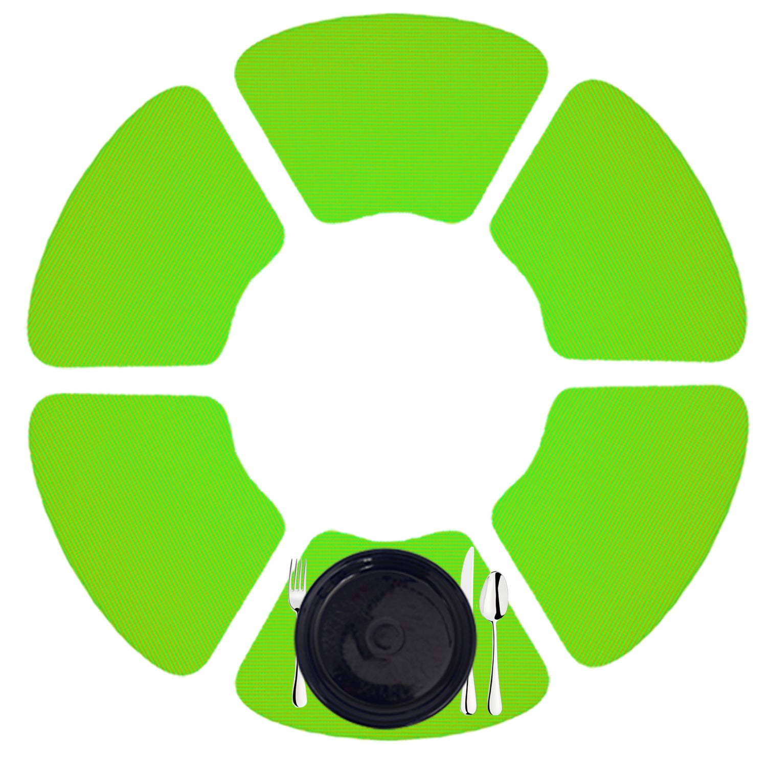 Lime Green | Vibrant green fishnet wedge placemats ready for a brunch setup.