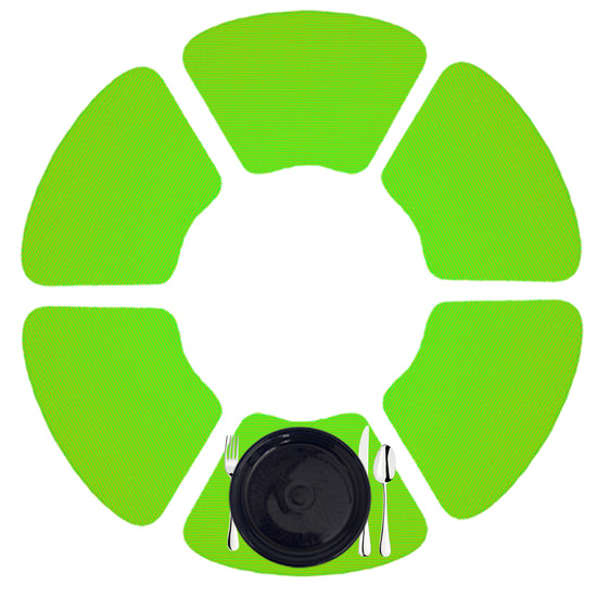 Lime Green | Vibrant green fishnet wedge placemats ready for a brunch setup.