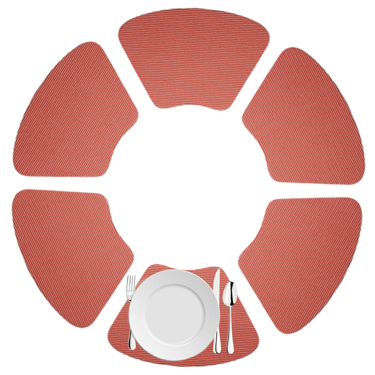 Brick | Overhead view of six fishnet wedge placemats in a circle formation.