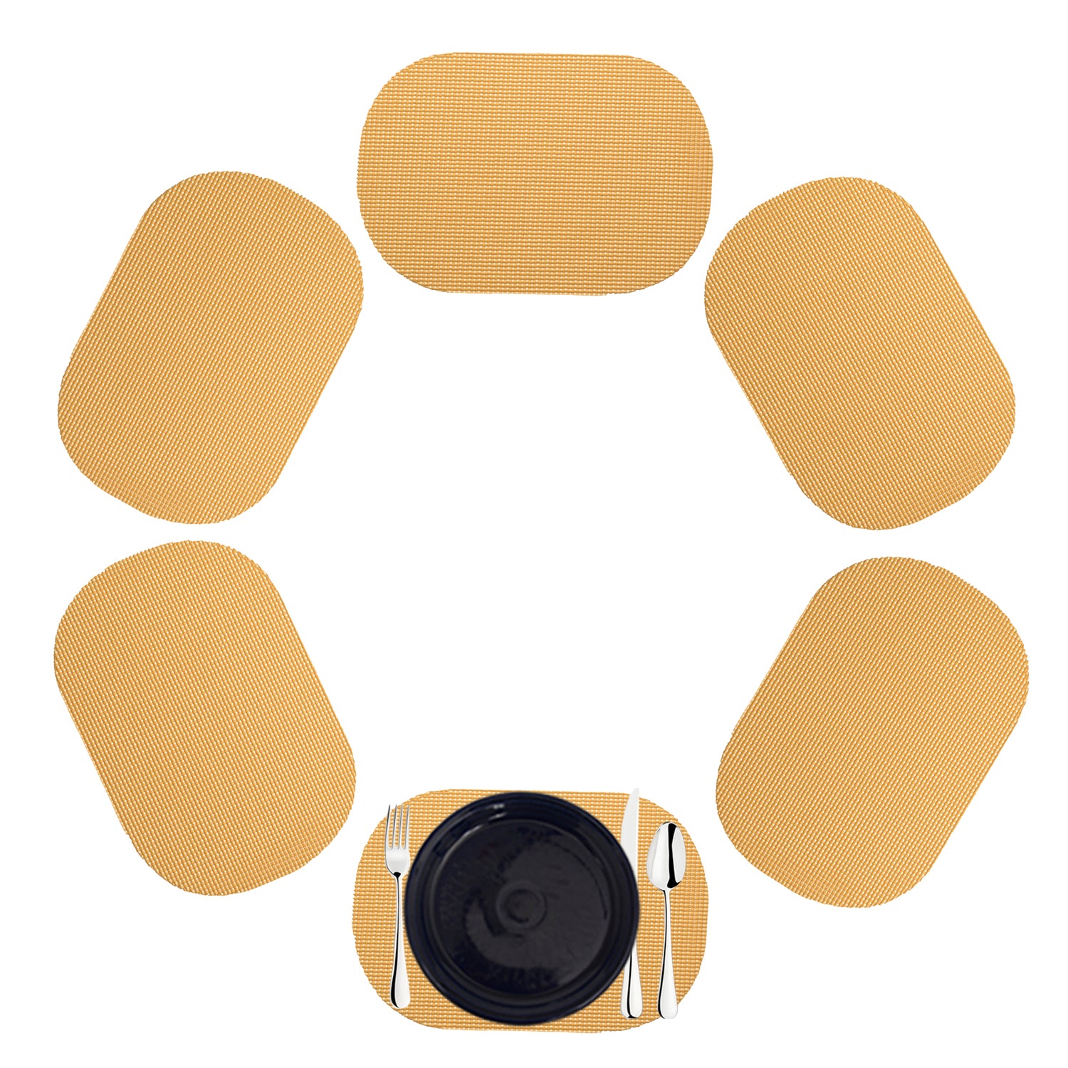 Camel | Oval fishnet placemat set of 6 in a golden color.