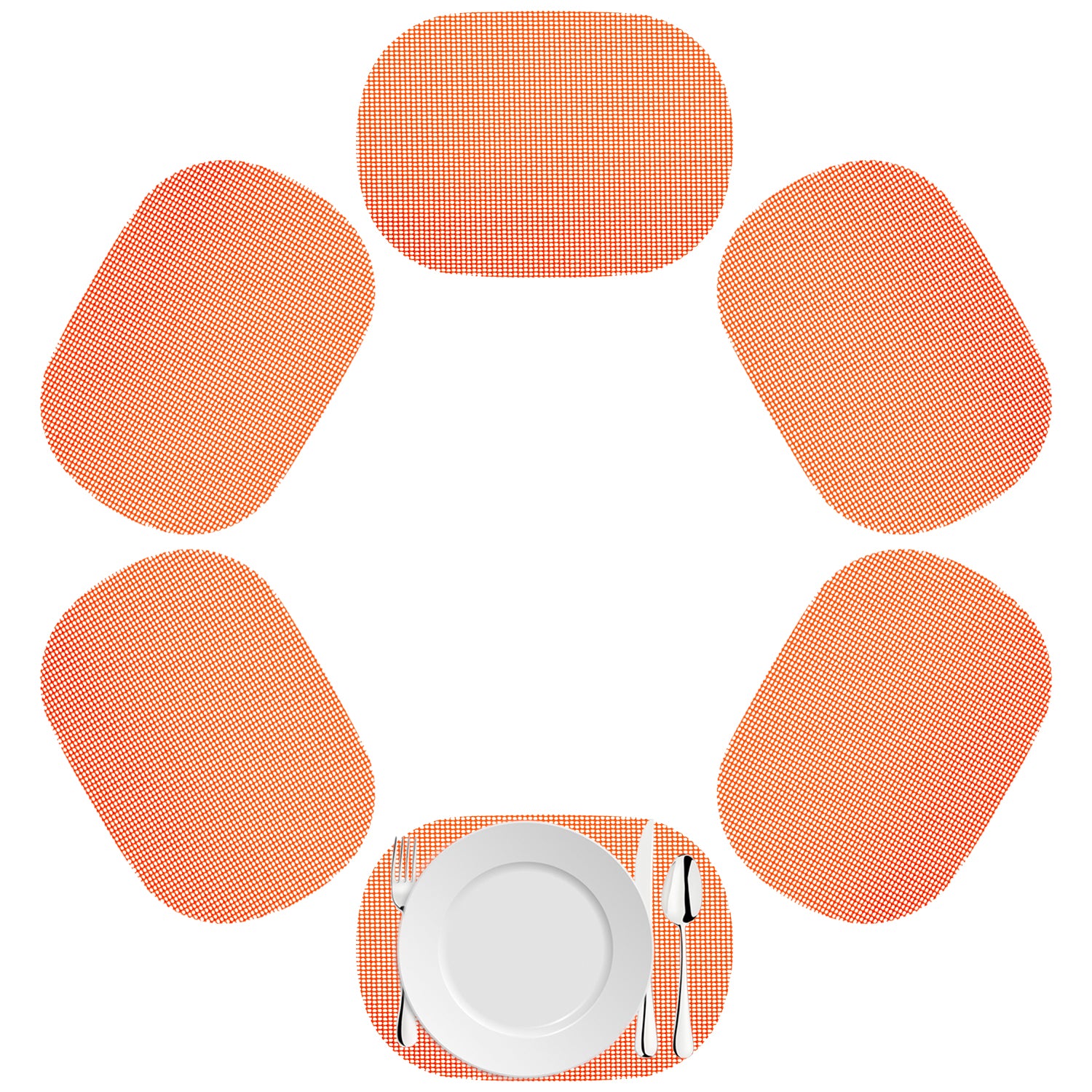 Peach Echo | Vibrant peach color set of 6 fishnet placemats.