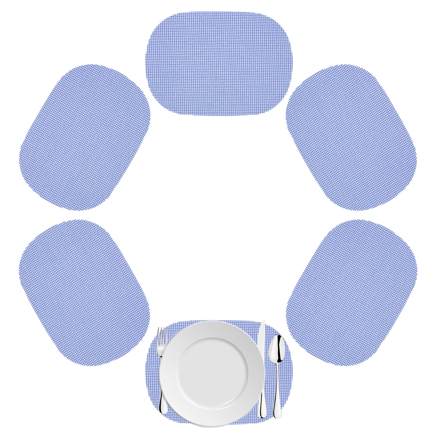 Serenity | Lilac colored fishnet oval placemat set for 6 people.