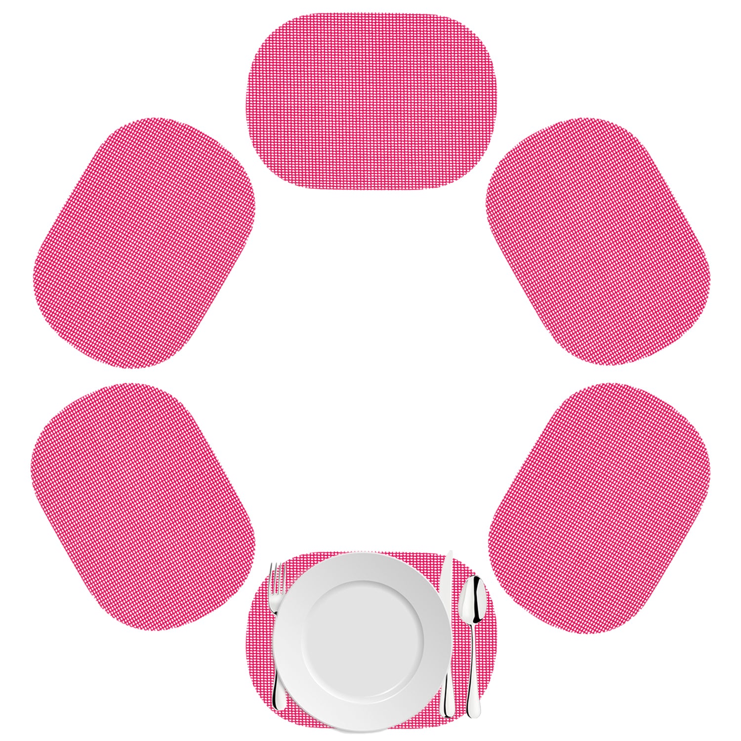 Pink Yarrow | Vibrant pink color fishnet oval shaped placemat set.