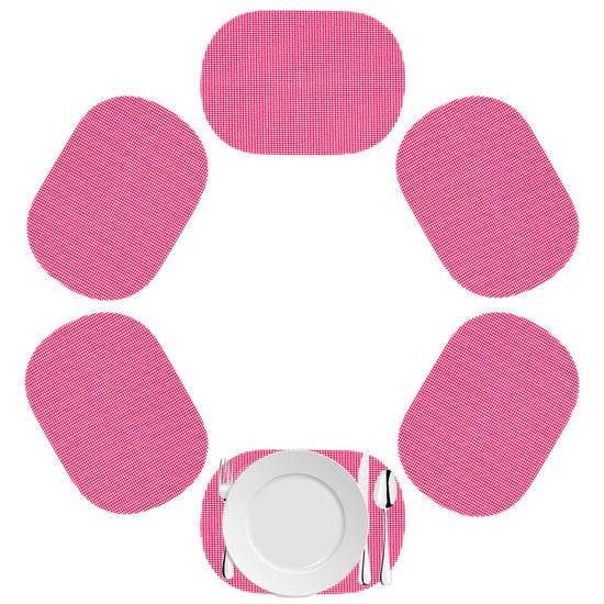 Pink Yarrow | Vibrant pink color fishnet oval shaped placemat set.