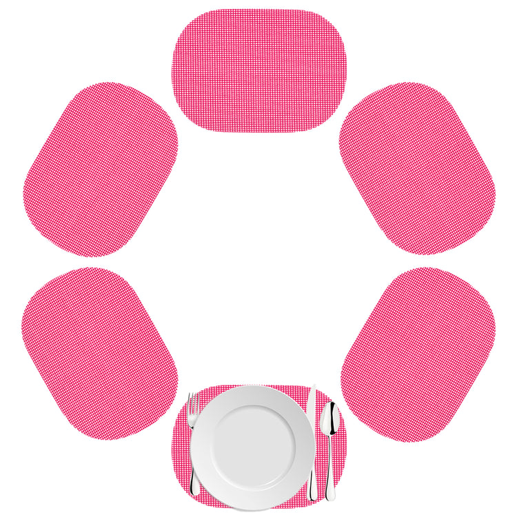 Pink Yarrow | Vibrant pink color fishnet oval shaped placemat set.