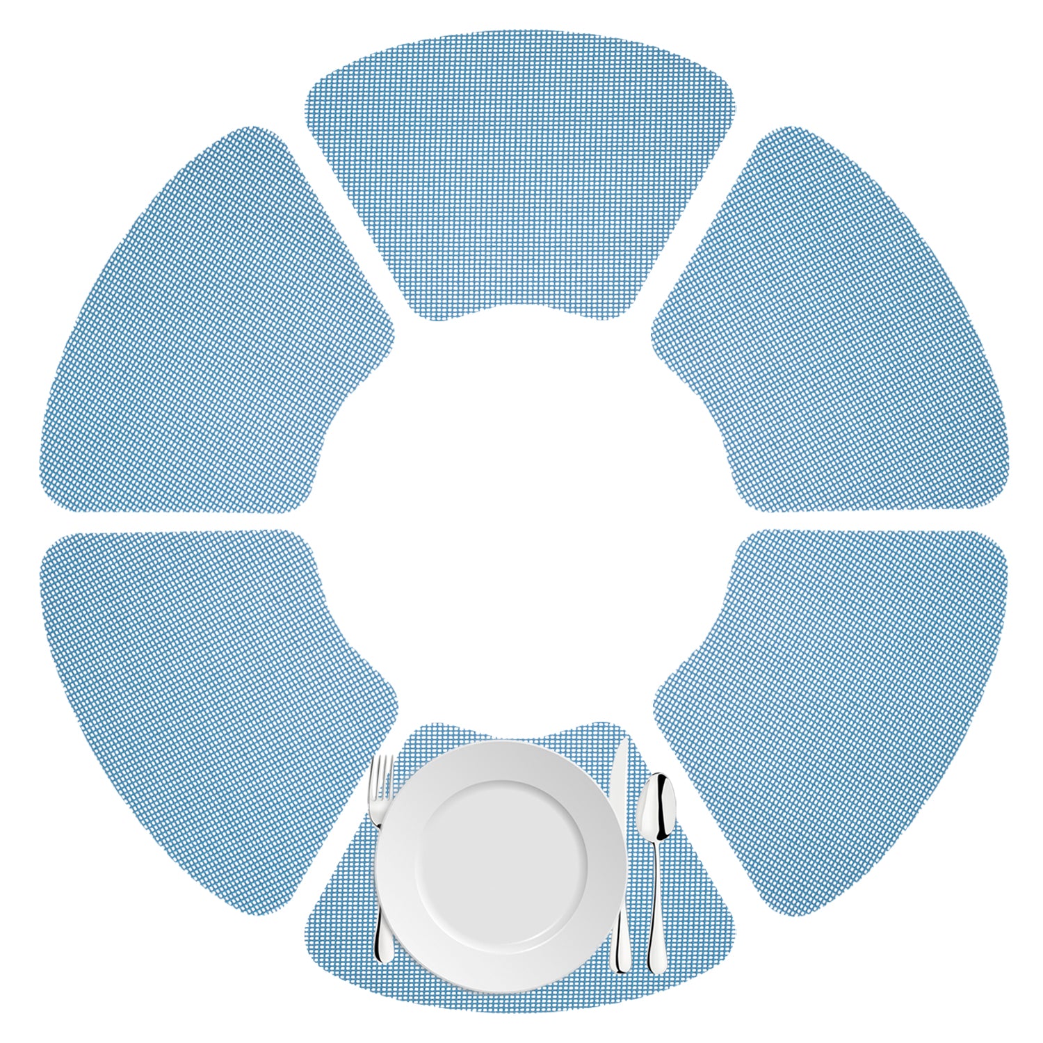 Niagara Blue | Set of placemats shown from top view to see wedge shape.