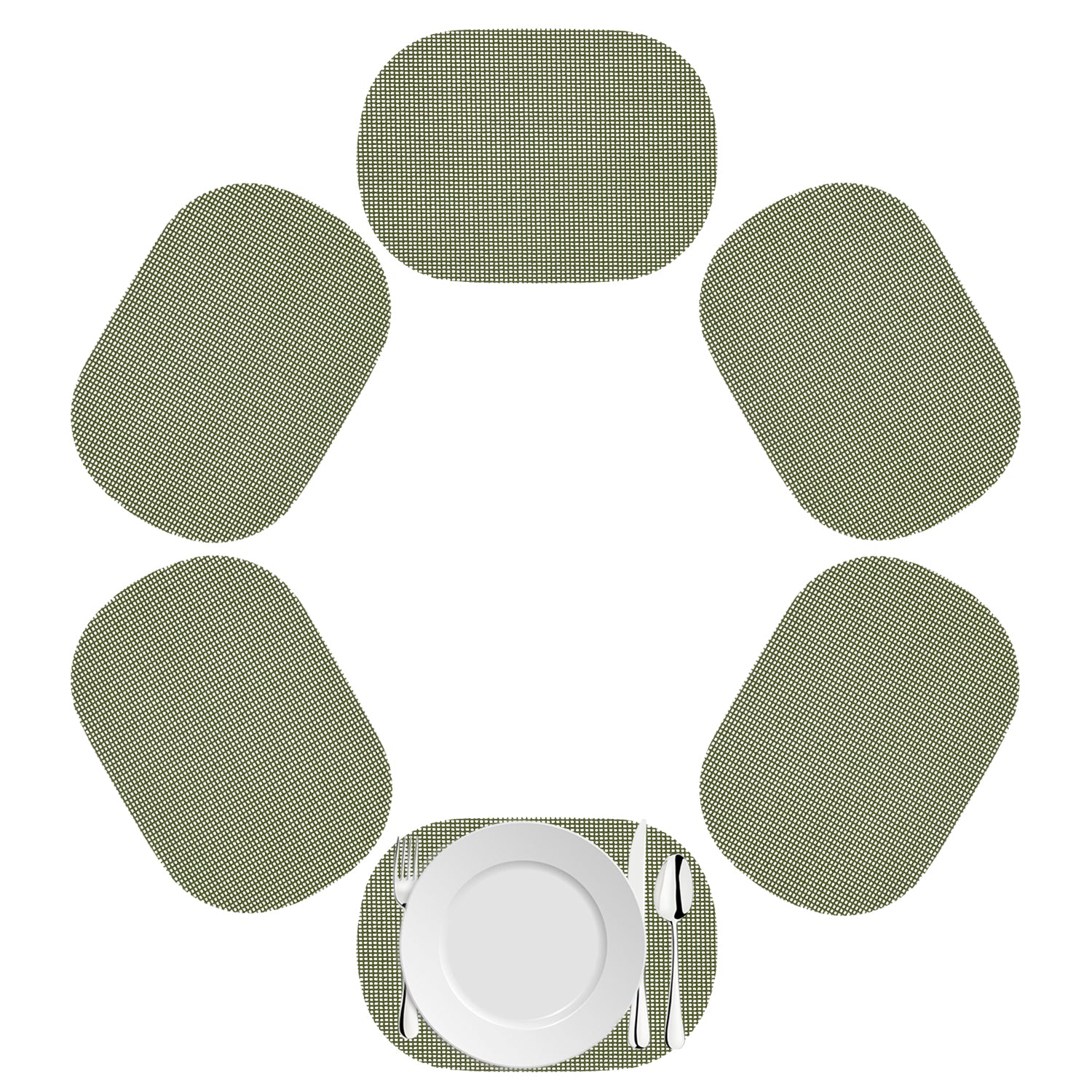 Kale Green | Oval fishnet placemat set of 6 in a sage green color.