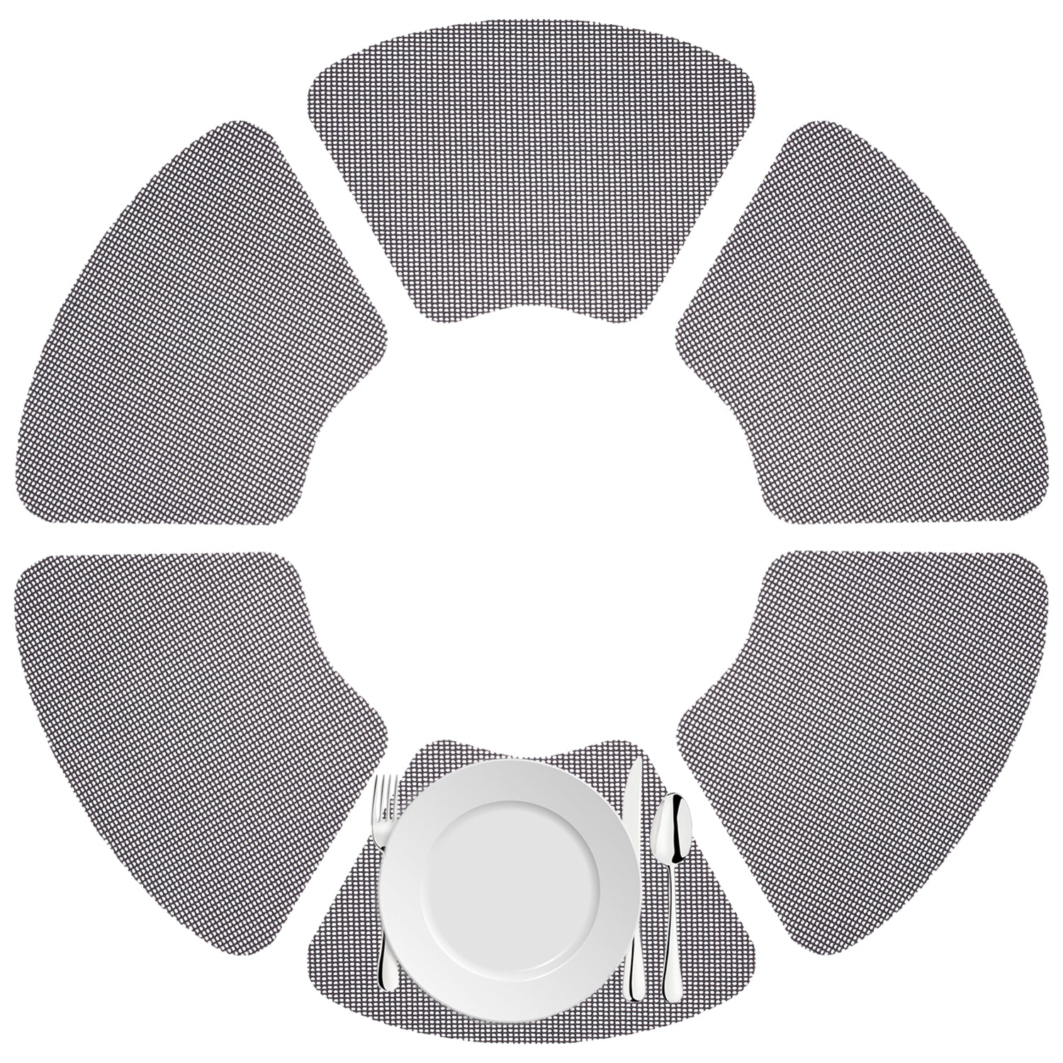 Blackened Pearl | Fishnet wedge placemats displayed in a circle.