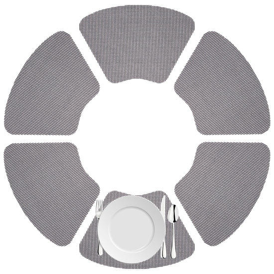 Blackened Pearl | Fishnet wedge placemats displayed in a circle.