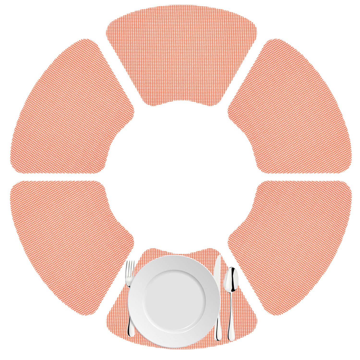 Burnt Coral | Fishnet wedge placemats in packaging as a set of six.