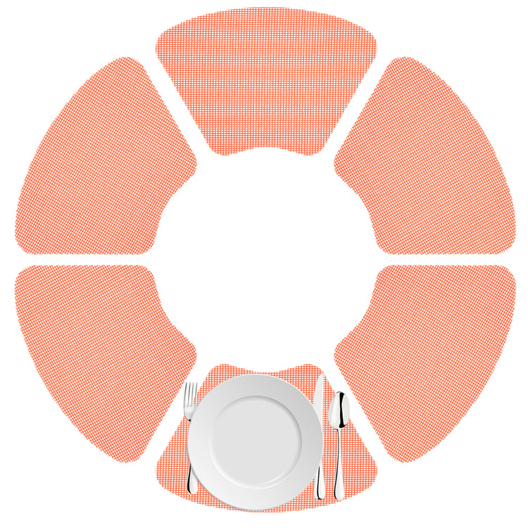 Burnt Coral | Fishnet wedge placemats in packaging as a set of six.