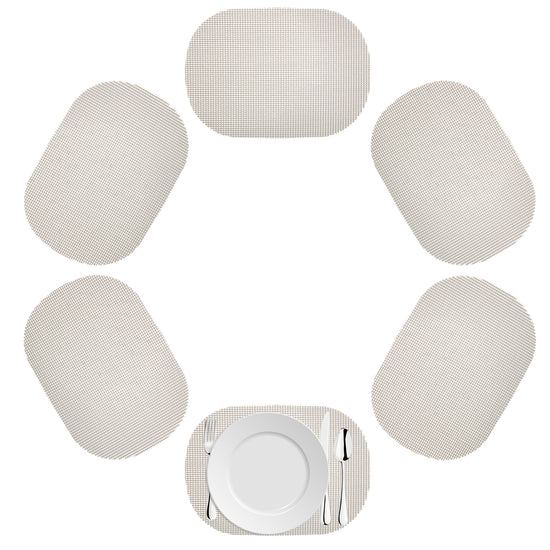 Light Gray | Oval fishnet placemat set of 6 in Light Gray on a white background.