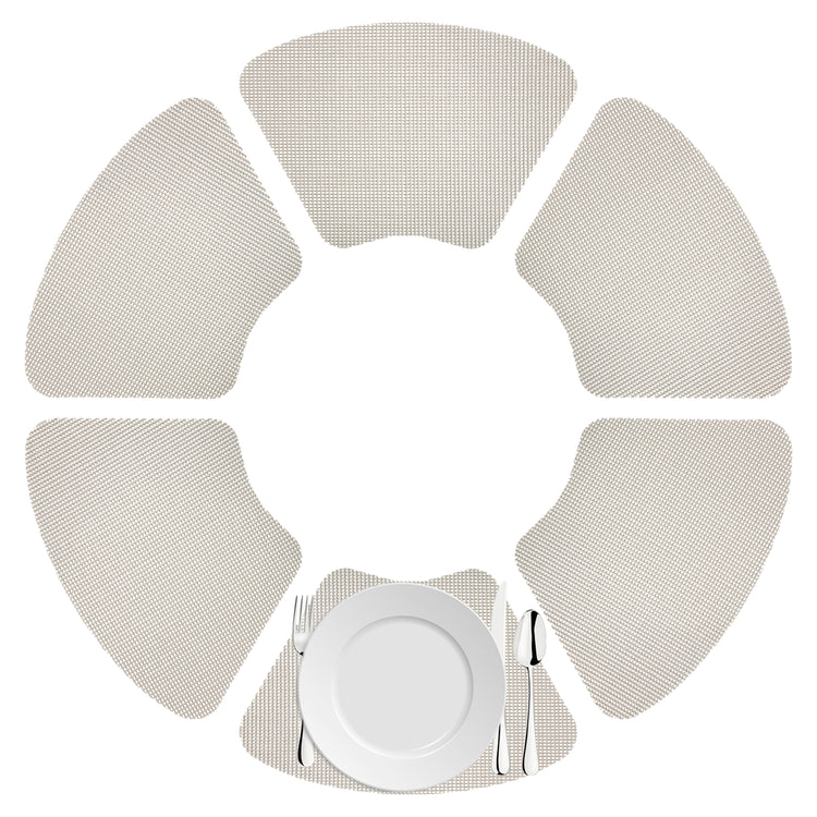 Light Gray | Set of fishnet wedge placemats displayed with silver cutlery.
