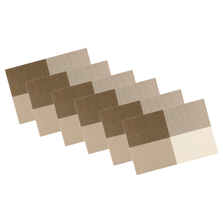 Coffee & Cream | Woven placemats with four corner detail arranged in a set of 6 on a flat surface.