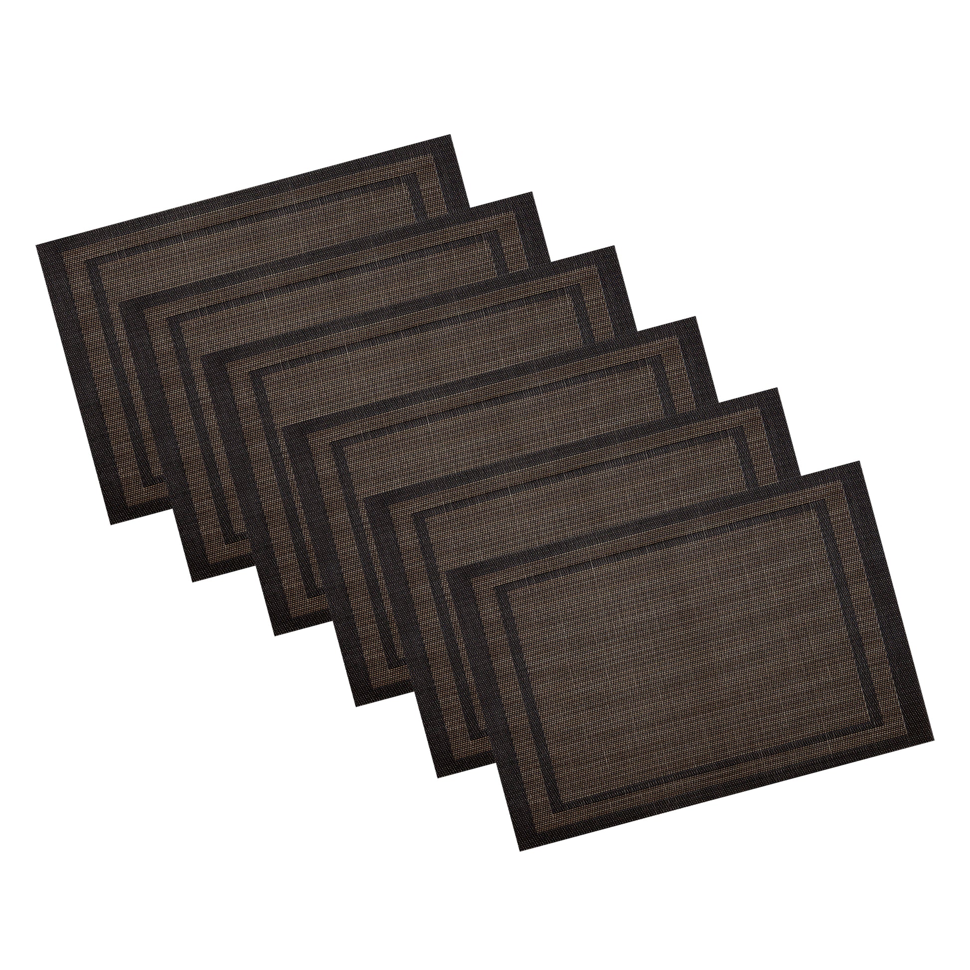 Brown | Woven placemats with distinctive double border design arranged in a set of 6.