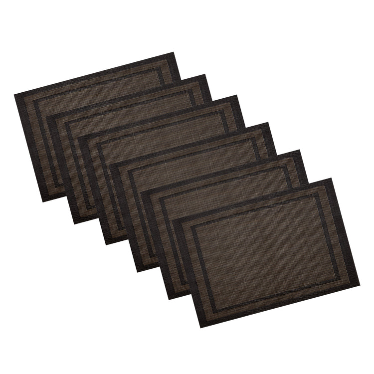 Brown | Woven placemats with distinctive double border design arranged in a set of 6.