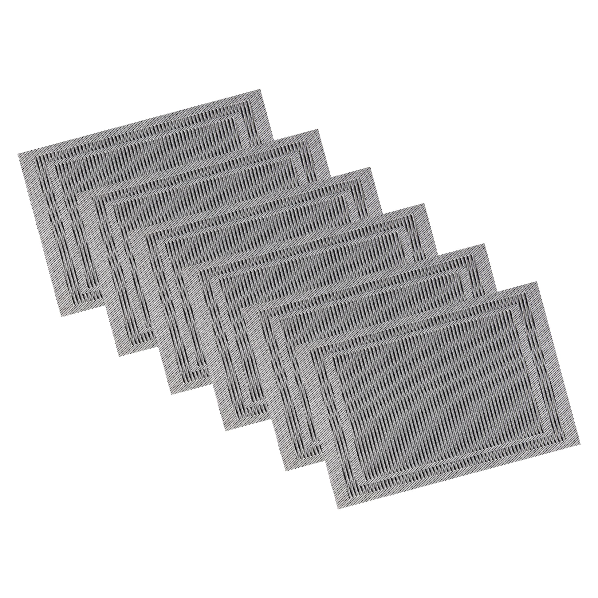 Gray & White | Set of 6 placemats featuring a stylish double border design, displayed on a white background.