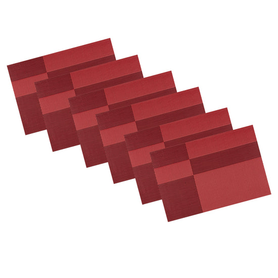 Cherry & Black | Overlay view of six twill placemats laid flat.