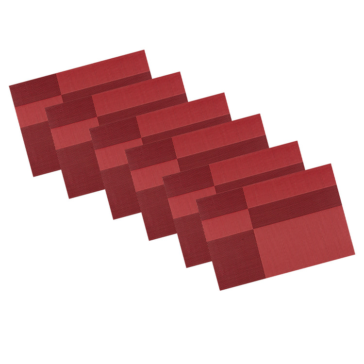 Cherry & Black | Overlay view of six twill placemats laid flat.