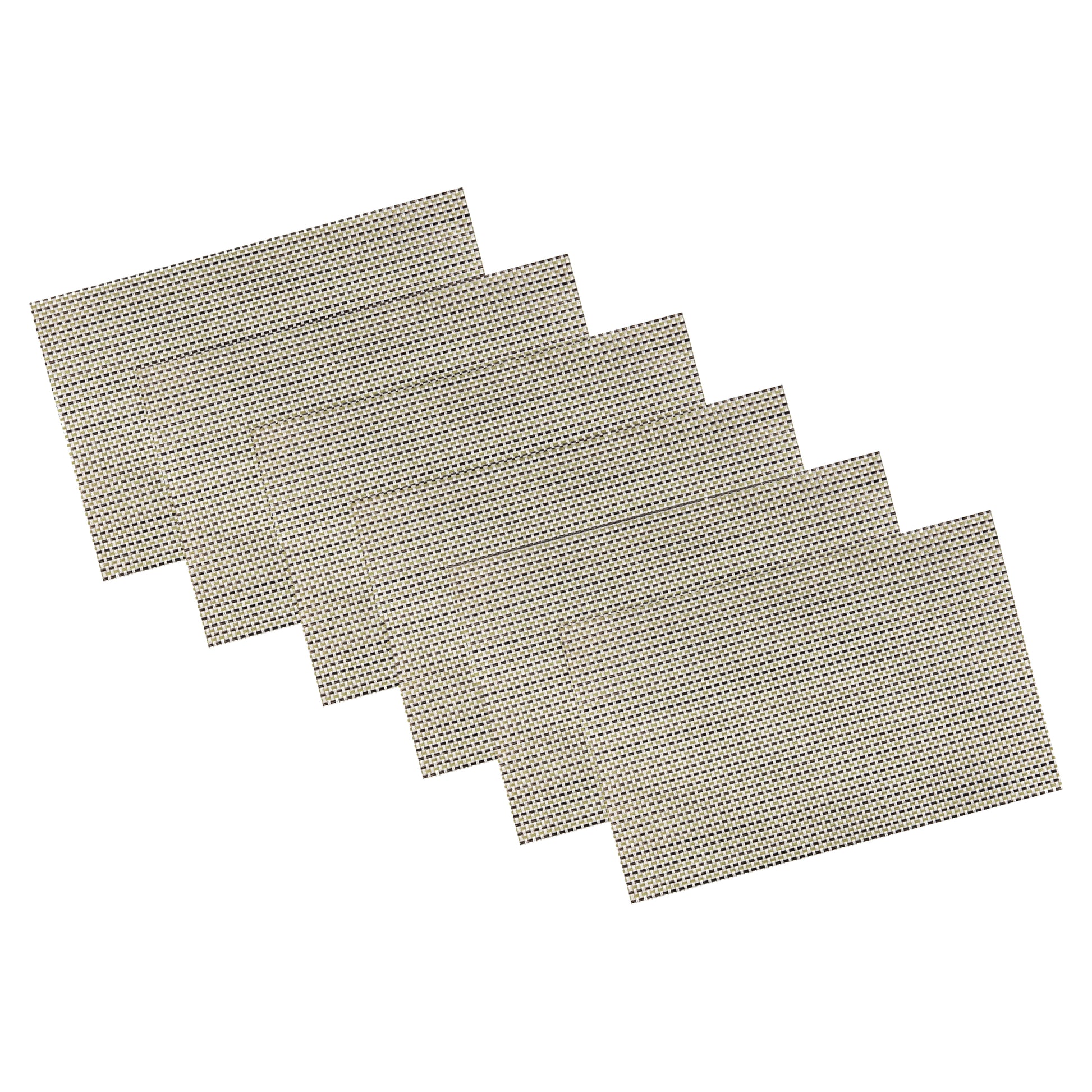 Moss | Image of all 6 moss colored transparent woven placemats.