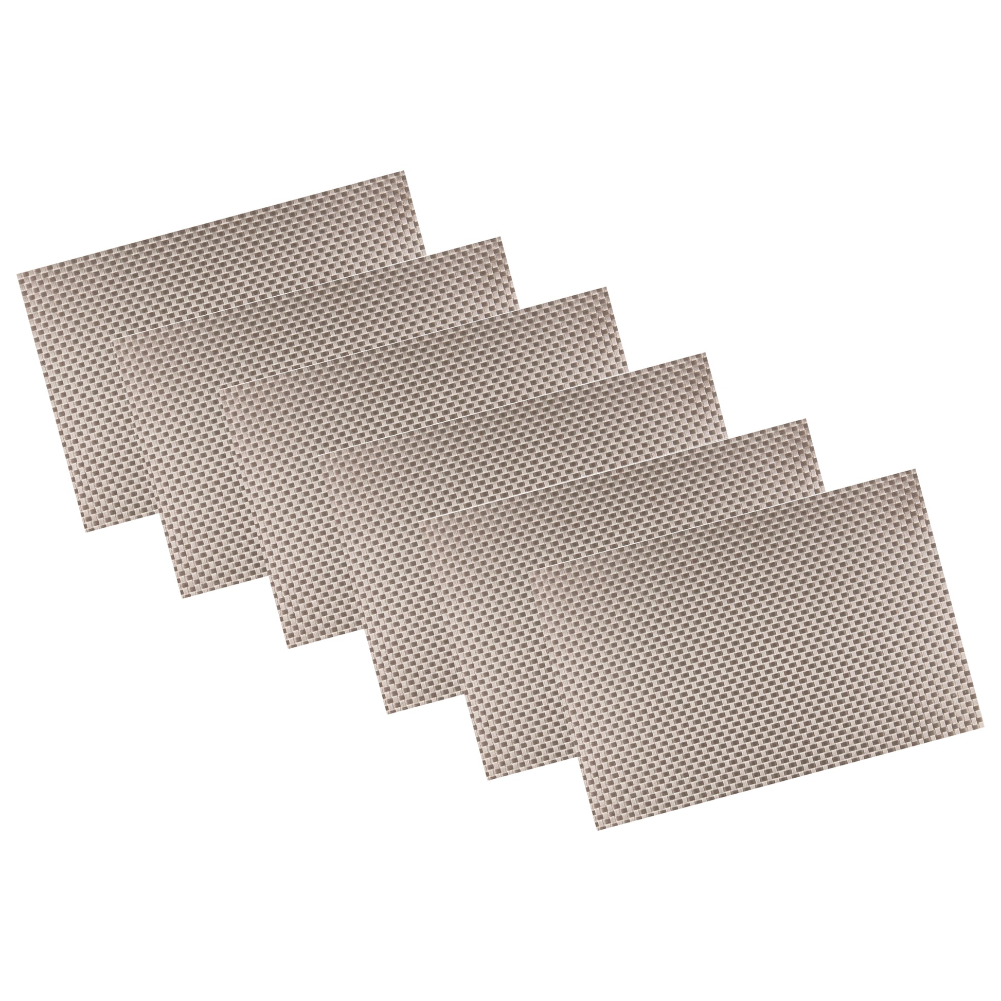 Silver | Set of 6 woven metallic placemats with a shimmering finish, displayed on a white background.