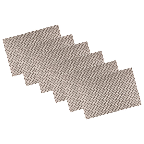 Silver | Set of 6 woven metallic placemats with a shimmering finish, displayed on a white background.