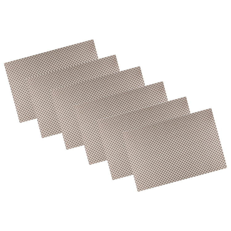 Silver | Set of 6 woven metallic placemats with a shimmering finish, displayed on a white background.