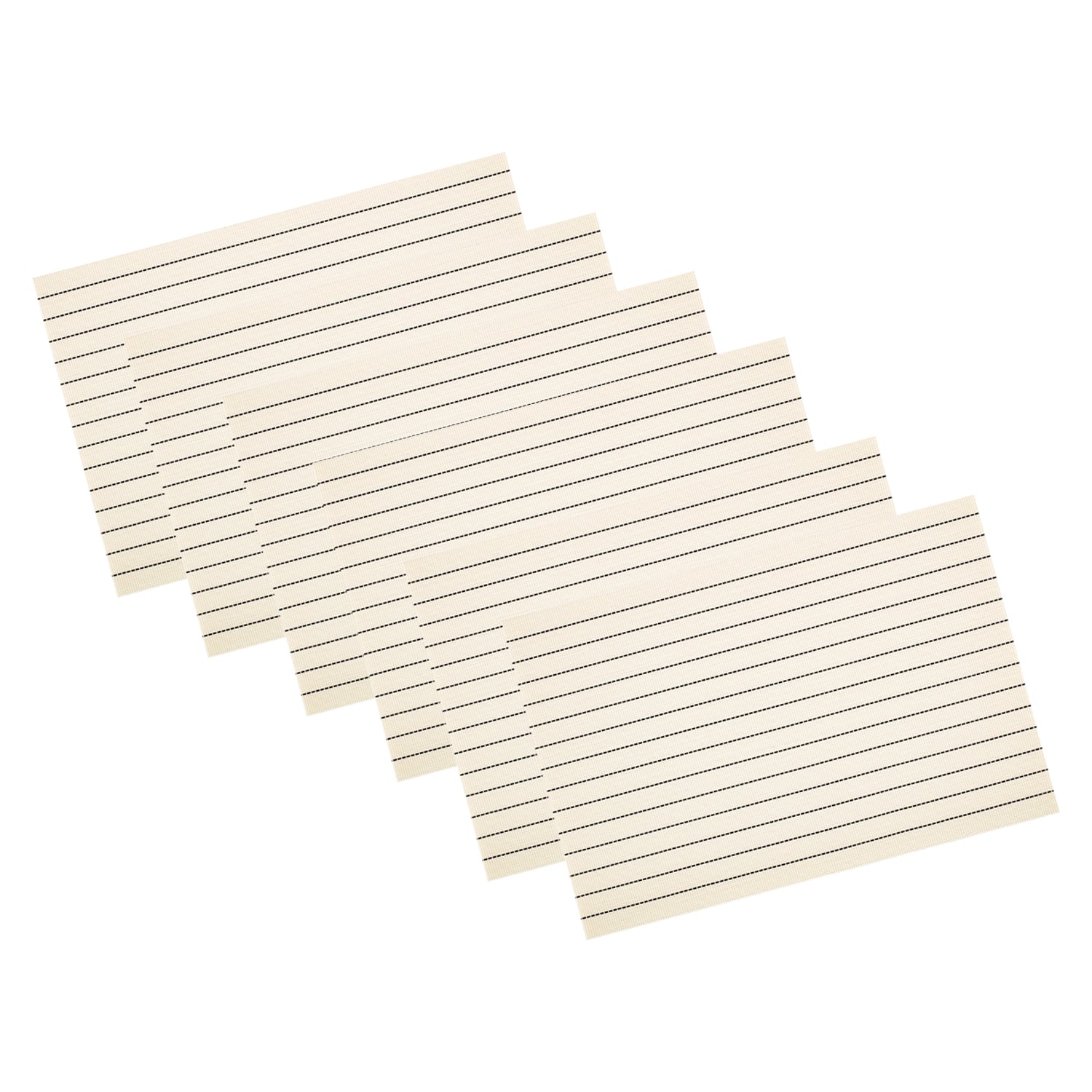 Black & White | Set of 6 woven placemats with subtle pinstripe pattern, neatly arranged on a white background.