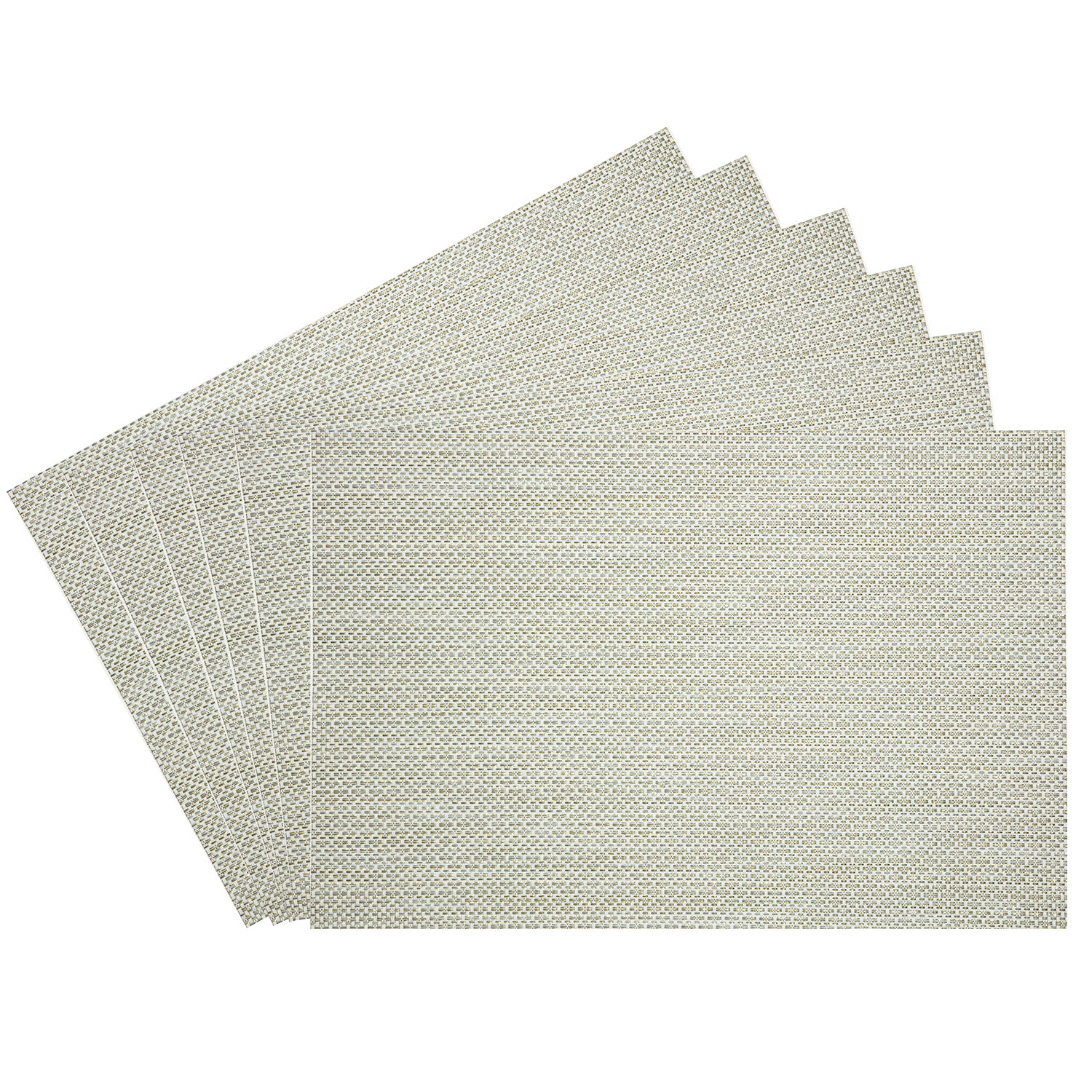 Multi | Set of 6 woven placemats featuring subtle golden threads, displayed on a white background.