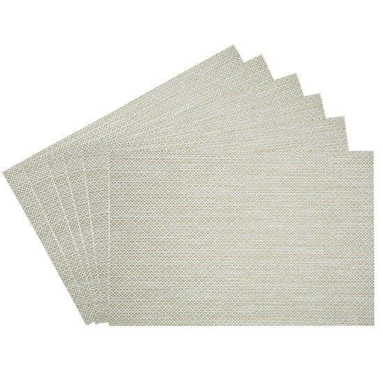 Multi | Set of 6 woven placemats featuring subtle golden threads, displayed on a white background.