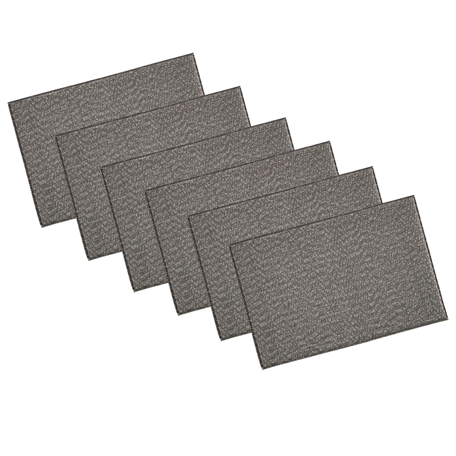 Charcoal & White | Set of six weave woven placemats neatly arranged on a white background.