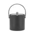 Eclipse | 3qt leatherette ice bucket with stitched handle and shiny metal lid, displayed on a white background.