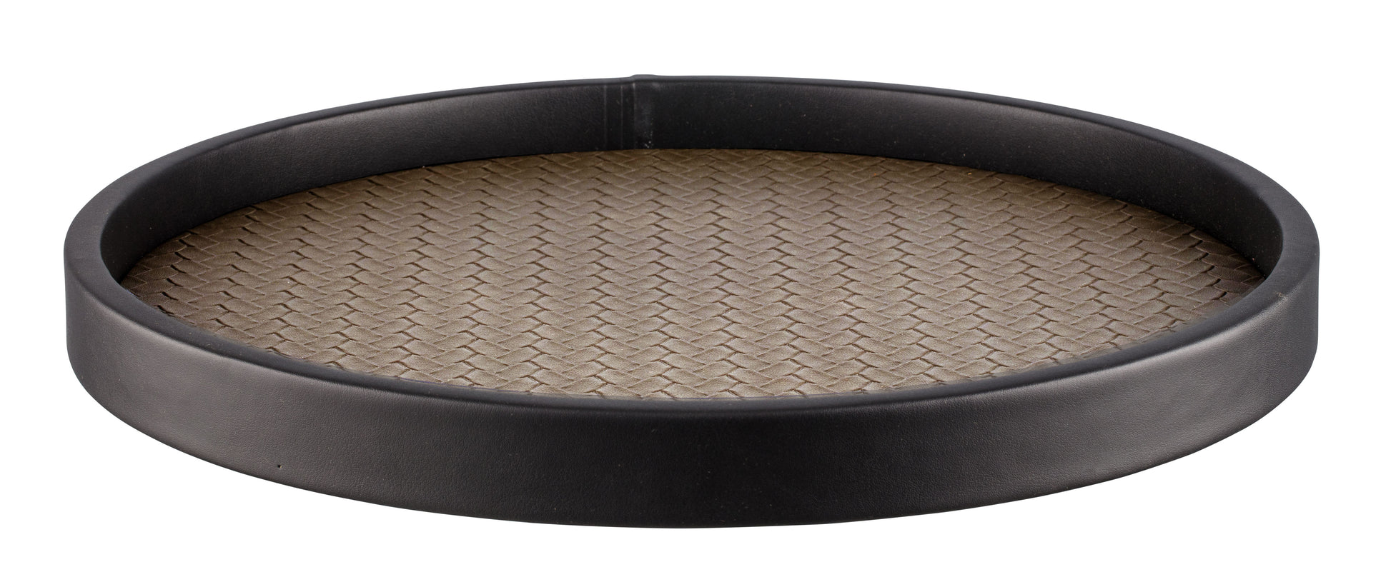 Antique Gold | Detail view of a 14-inch serving tray featuring a sleek leatherette interior, centered on a white backdrop.