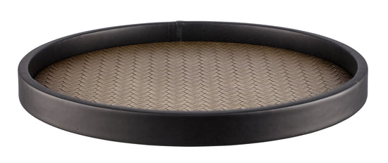 Antique Gold | Detail view of a 14-inch serving tray featuring a sleek leatherette interior, centered on a white backdrop.