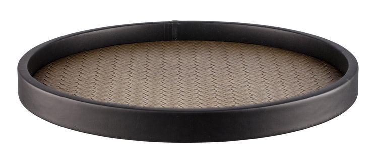 Antique Gold | Detail view of a 14-inch serving tray featuring a sleek leatherette interior, centered on a white backdrop.