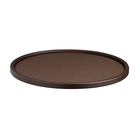 Mocha | Top view of the 14" round tray featuring a rich chocolate-toned edge, blending functionality with modern elegance.