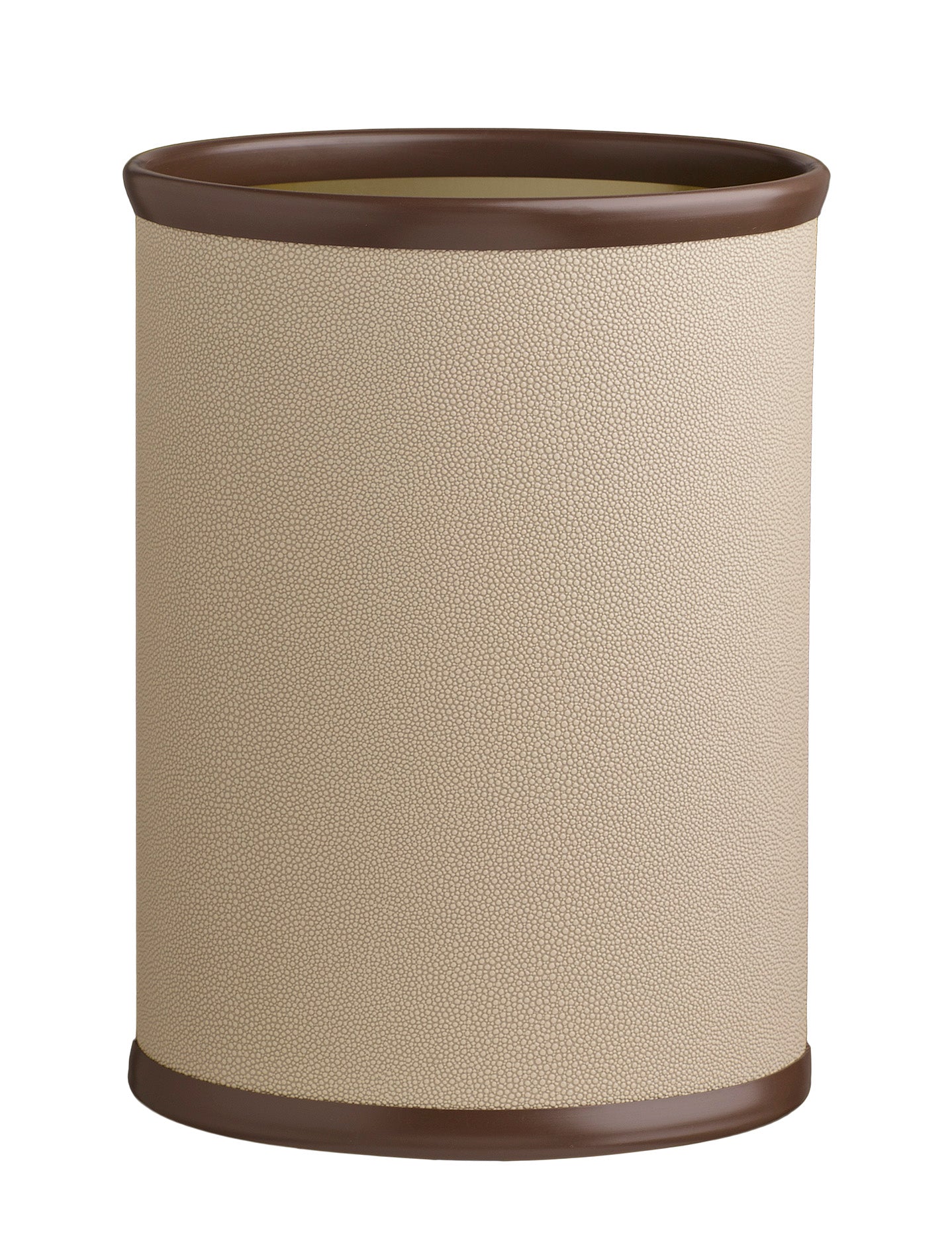 Latte | Oval-shaped wastebasket with shagreen texture and curved design, ideal use for home offices.