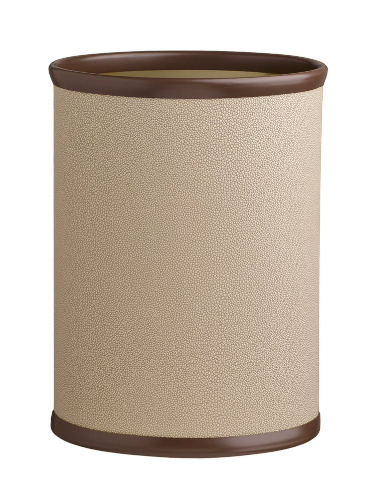 Latte | Oval-shaped wastebasket with shagreen texture and curved design, ideal use for home offices.