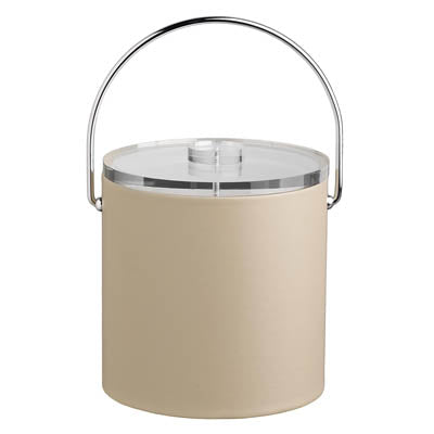 Beige | Contemporary ice bucket with thick acrylic cover and sturdy bale handle for stylish entertaining.
