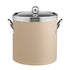 Beige | Contemporary ice bucket with chrome cover, top ring, and sleek side handles for modern entertaining.
